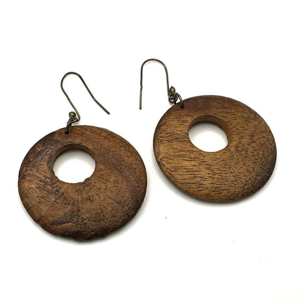 Wood circle drop earrings
